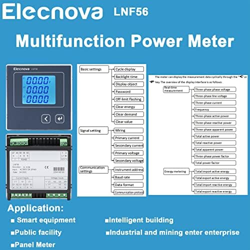 Elecnova LNF56 96mm 3p4W Multifunkcionalna montirana ploča, digitalni LCD displej AC / DC 80-270V Bi-usmjereni električni električni
