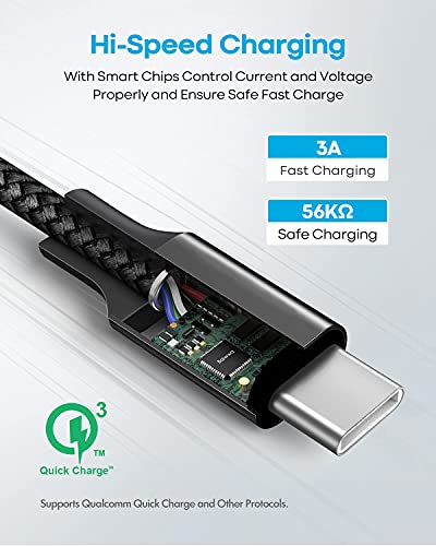 Baiwwa kratki USB tip C [2-paket, 1ft], USB A do USB C Cord 3A Brzi pleteni punjač Kompatibilan sa Samsung Galaxy S22 S21 S20 S10