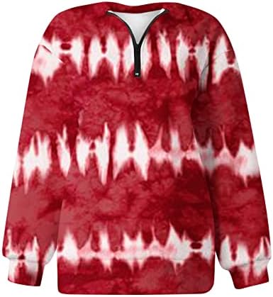 Ženske prevelike polu-zip pulover dugih rukava dugih rukava četvrti Zip Duks duks tinejdžerke Devojke padaju bluza Odjeća crvena