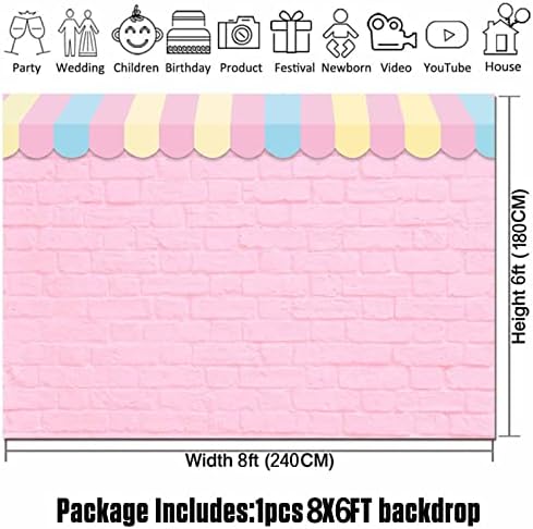 8x6ft tkanina Pink zid od opeke Sladoledarnica fotografija pozadina princeza djevojka djeca djevojčica Rođendanska zabava pozadine desertne torte Tabela dekor rekviziti