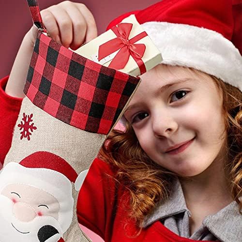 Aufien Božićne čarape 5 pakovanje 18 '' vezeno posteljina Burlap crvena rustikalna kamina za kamin Hanging Ornament za porodične ukrase Kuća za odmor 2022 Xmas Poklon