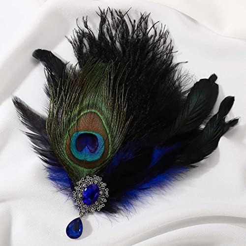 GENBREE 1920s pero pokrivala za glavu Peacock Feather Hair Clip Crna pero traka za glavu Gatsby Headbands koktel Hair Accessories For Women