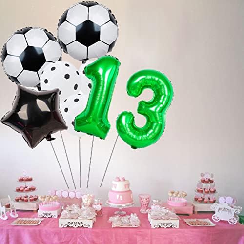 Shikuer Soccer Baloni postavljeni 13. rođendan ukras 32 '' broj 13 folija balon zelena crna zvijezda za dječje dječake djevojke zabave