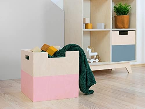 BENLEMI Drvena kutija za odlaganje modela 2 - sa ručkama - ružičasta i prirodna boja - 33 x 33 x 37 cm