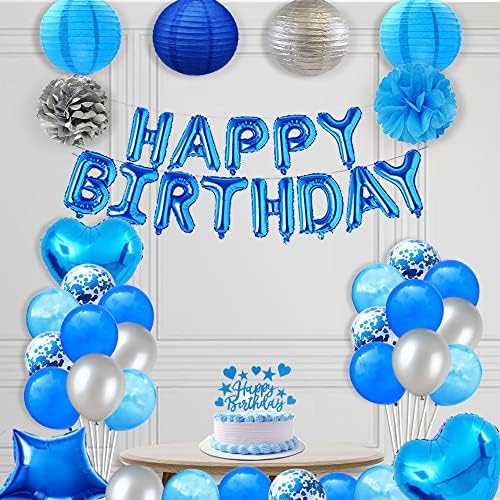 Santonila Blue 40. rođendan ukrasi za rođendan Banner Sash i Tort Topper broj 40 Confetti Latex baloni Papirke za 40 godina star rođendanska