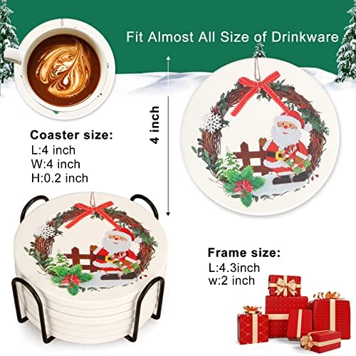 6 kom keramički božićni podmetači sa držačem najbolje apsorbentne podmornice Poklon okruglica Santa Pasmer Pijanjeni podmetači Xmas Holiday Cool Cup Coaster Vintage Tabela priobače