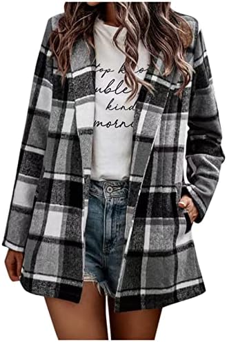 Ženska zimska jakna sa platama kafe casual gumb dolje tartanska majica vunene vune sa džepovima