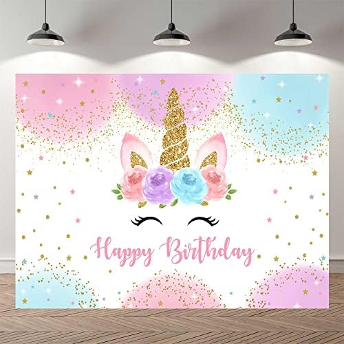 Seeppro 8x6ft Rainbow jednorog Backdrop Happy Birthday Dekoracije za djevojke Vodene boje cvjetne svjetske zvijezde Dots Unicorncake