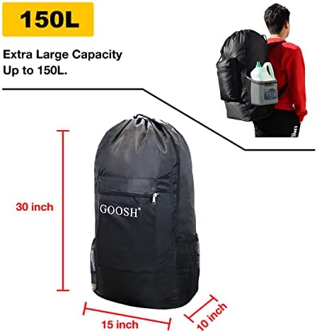 GOOSH torba za pranje veša ruksak za teške uslove rada, 150l ruksak Torba za pranje veša sa podesivim naramenicama i mrežastim džepom