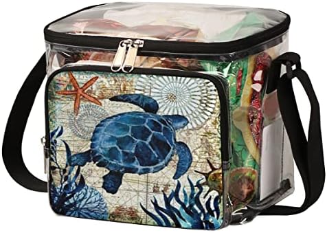 bisibuy Vintage morska kornjača Clear torba za ručak stadion odobrena PVC Plastična prozirna kutija za ručak s podesivim remenom za ured za koncerte sportskih događaja