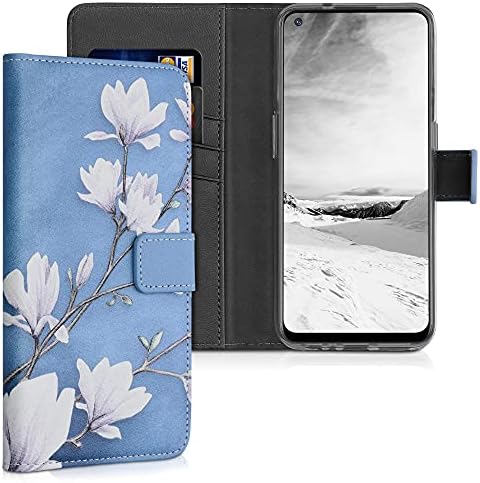 kwmobile torbica za novčanik kompatibilna sa OnePlus Nord N100 - navlakom od umjetne kože-Magnolias Taupe / Bijela / Plava Siva