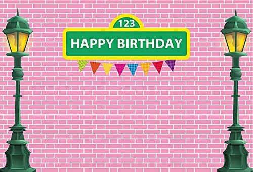 7x5ft Pink cigla Wall Street backdrops Sretan rođendan Pozadine za djecu Cartoon fotografija pozadina Baby Shower Banner Prop za zabavu