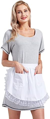 Nanxson Retro Lace Maid kostim polu-pregača sa džepom podesivom kuhinjskom keceljom za žene i djevojčice CF3130