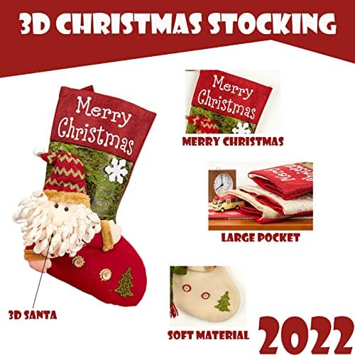Holagz 3 Pack Božićne čarape, 19 Veliki 3D Xmas čarapa sa drvenim oznakama drvenog praznog imena 5 PSC, stepenice Kamin Viseći čarape