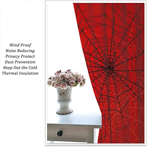 Scary Spider Web Dečice Zatvorene zavjese, crno-bijelo Spider web crvena pozadina, dječaci Dječji krevetić Dječji rasadnik Toddler Početna Dekor 52x84in 2 panele