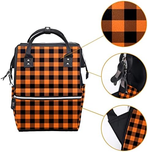 Guerotkr putnički ruksak, vrećica za peleni, ruksak peleneri, kaij za Halloween Plaid bundeve narančaste crne boje