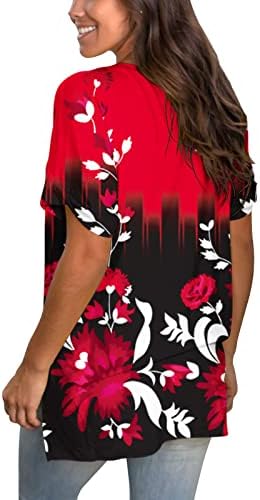 Lounge Busteier Ženski kratki rukav Pamuk V izrez Colorblock cvjetni s prorezom bluza Bustier majica KS