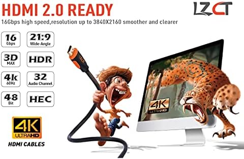 LZCT 4K HDMI kabel 6k 6ft sa Ethernet HDMI Cord V2.0 nosač 4k @ 60Hz Ultra HD 2160P 3D Arc HDR dvostruki kalup