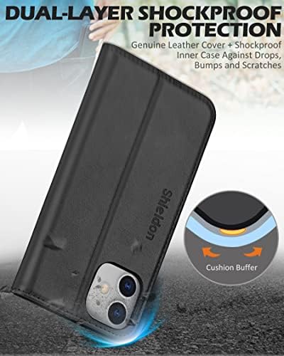 SHIELDON futrola za iPhone 12/12 Pro 5G, torbica za novčanik od prave kože Magnetic RFID blokirajući držač kreditne kartice stalak za udarce kompatibilan sa iPhoneom 12/12 Pro-Black