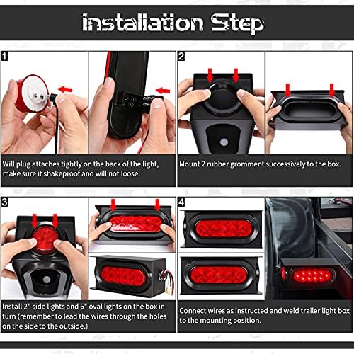 LINKITOM Trailer svjetla zavareni nosač čelične kutije Kit w/6 inčni LED ovalna zadnja svjetla & 2 inčni LED Crvena okrugla bočna