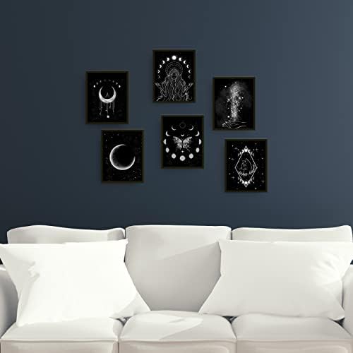 ORIGACH Mjesečeva faza zidni umjetnički Poster, Set od 6 otisaka srebrnog mjeseca i zvijezda, slika na platnu Mjesečeve vještice,