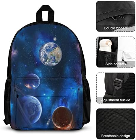 DamTma Galaxy Bookbag i set kutija za ručak ruksak od 3 komada Space Planets Stars lagani ranac za Laptop sa prednjim džepom sa patentnim