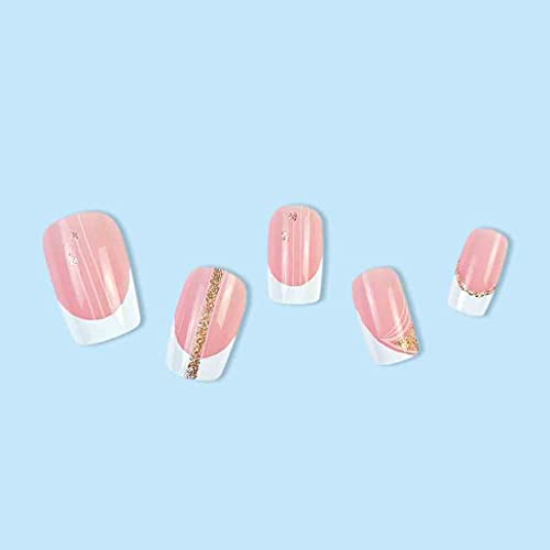 Foccna Bijela presa na noktima Srednja, ružičasti lažni nokti kvadratni akrilni lažni Bling francuski nokti, francuski umjetni nokti