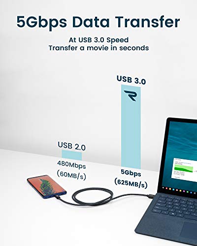 Rampow pletenica Nylon Micro USB kabl, [2 Pack / 3.3ft], QC 3.0 Brzi punjenje i sinhronizacija Android punjač - prostor siva + pletenica USB C kabel 3.3ft - QC 3.0 Brzi naboj i USB 3.0 Podaci sinkronizacija- 56k Ohm