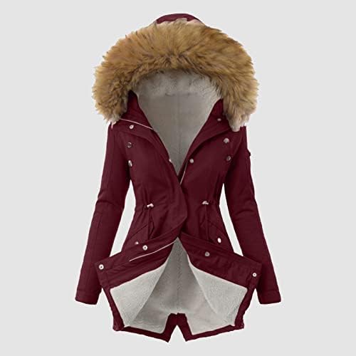 Žene plus veličina zimski kaput rever ovratnik dugih rukava na dugih rukava zgušnjava kaput topla kapuljača debela podstavljena odjeća