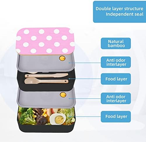 Ružičasti Polka Točke ručak Bento kutija s nadograđenim podesivim remenom, zaštitni kontejner za prehrambenu hranu za višekratnu upotrebu,