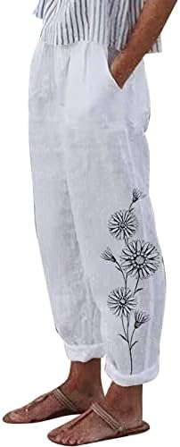 Ženske olovke hlače Ljetne elastične pantalone za struku Ženske modne hlače za olovke Pamuk i posteljina