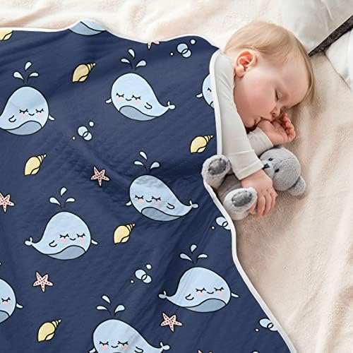 Swaddle pokrivač kitova pamuk za novorođenčad, primanje pokrivača, lagana mekana prekrivačica za krevetić, kolica, rakete, 30x40 u, plavoj boji