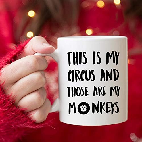 5aup Božićni pokloni Funny Quote šolja za kafu, ovo je moj cirkus i to su moji Majmuni Novelty Ceramic Cups 11Oz, jedinstveni rođendanski