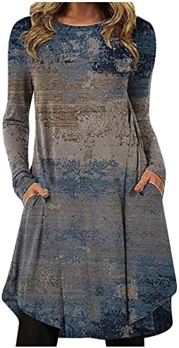 JJHAEVDY ženska Retro moda Casual štampani pulover okruglog vrata labava haljina sa dugim rukavima