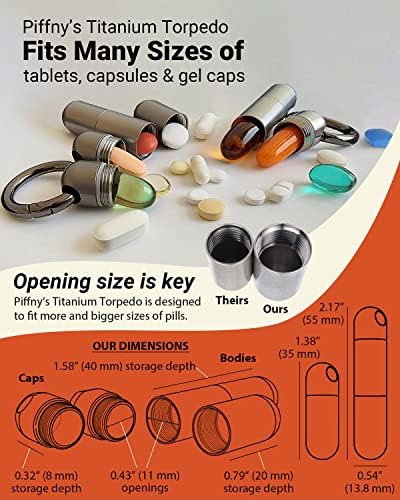 Piffny Titanium Torpedo podesiva dužina vodootporni privjesak za ključeve držač za pilule medicinski Fob za putovanja i svakodnevno osiguranje - Gunmetal-1 pakovanje + Bonus