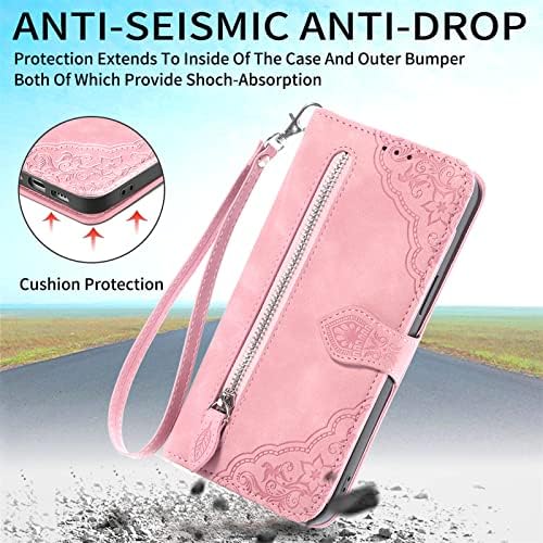 Hee Hee Smile Luxury Case Zipper kožni novčanik Shell Zipper novčanik Flip Case za Oppo AX5S poklopac telefona narukvica Pink