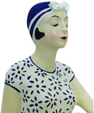 Moja svađanska kuća Retro kupanje Kozmetička figurica Kip | 1920-ih kupaća odijelo žena plavo bijelo cvijeće nautičko
