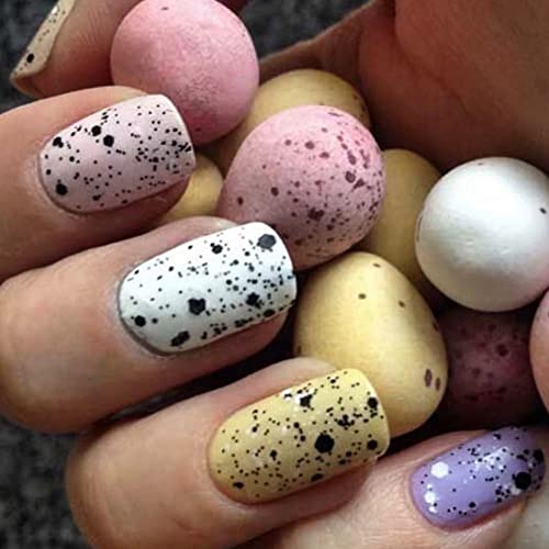 XIELIME Uskršnja presa na noktima kratki kvadratni lažni nokti slatka boja dizajn ljuske jaja Uskrs akrilni nokti ljepilo na noktima