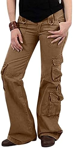Zlovhe teretne hlače Žene High struk, Ženske vrećaste teretne pantalone sa džepovima Široke pantalone za noge Labave duge hlače Teretne hlače