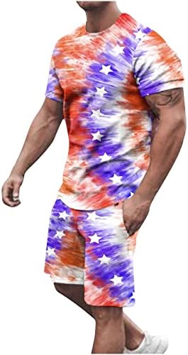 RBCulf Track odijela za muškarce 2 komada Set Neovisnosti Zastava zastava tiskane mišiće patriotske majice i vježbanje za vježbanje