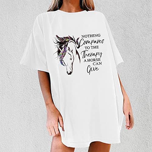 Žene previdjelizirani konjsko pismo tiska majica labavih ljetnih vrhova Trendi kratkih rukava okrugli vrat pad ramena TOP bluze