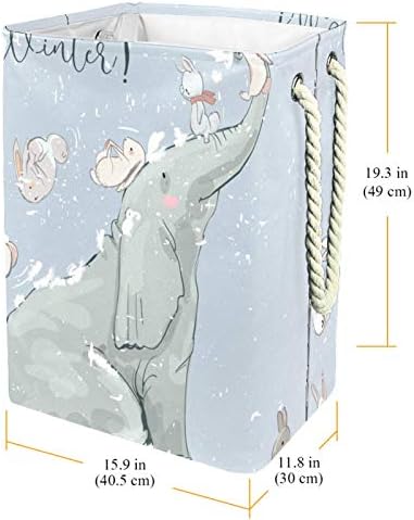 DEYYA vodootporne korpe za veš visoke čvrste sklopive korpe za zimske printove slonova za odrasle decu Tinejdžeri dečaci devojke u