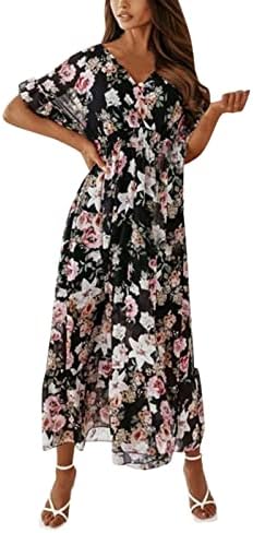 Miashui haljina za žene za letnje žene Ležerna letnja haljina sa cvetnim štampanim V izrezom kratka poslovna Casual haljina za
