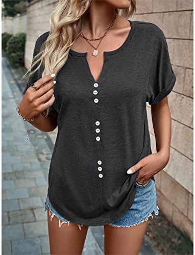 Bluza Teen Girls Ljeto Fall 2023 Kratki rukav Vneck Pamuk Dugme dolje Up Basic bluza Tee za žene oglas oglas