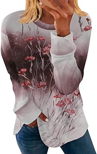 2022 Ženska paušalica sa okruglim vratom dugih rukava digitalna majica Womens Petite Mekani džemperi