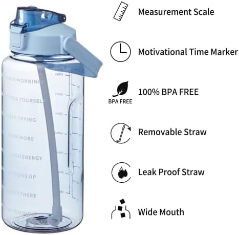 64 oz Boca vode sa slamom, nepropusna BPA besplatna motivacijska proizvođača vremena Veliki vrč za vodu za sport na otvorenom teretana