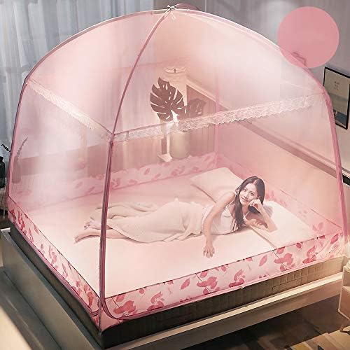 ASDFGH mreža za komarce protiv pada Yurt, posteljina sa zatvaračem, enkripcija Princess Bed Canopy Netting zavjese, tri otvora za domaćinstvo spavaonica soba-Pink 150x200cm