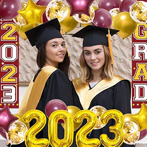 Diplomske dekoracije 2023 Burgundsko zlato Diplomske potrepštine za zabave 2023 klasa 2023 Čestitamo znak trijema Grad Burgundy Gold 2023 komplet balona za diplomiranje 2023 dekoracije za diplomske zabave