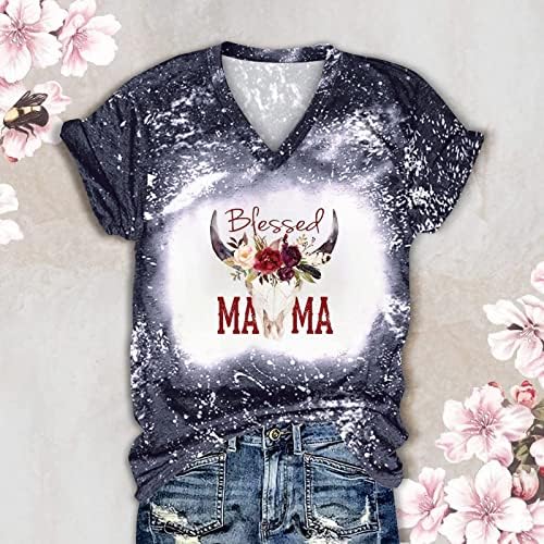 Sretna majica majica majica za žene cvjetna mama slovo tiska Ležerne majice kratkih rukava s izrezom bluza