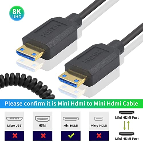 Dutttek 8K Mini HDMI do mini HDMI kabel za namotani kabel, 48Gbps Mini HDMI 2.1 kabl, ekstremni tanki mini HDMI muški do muški kabel